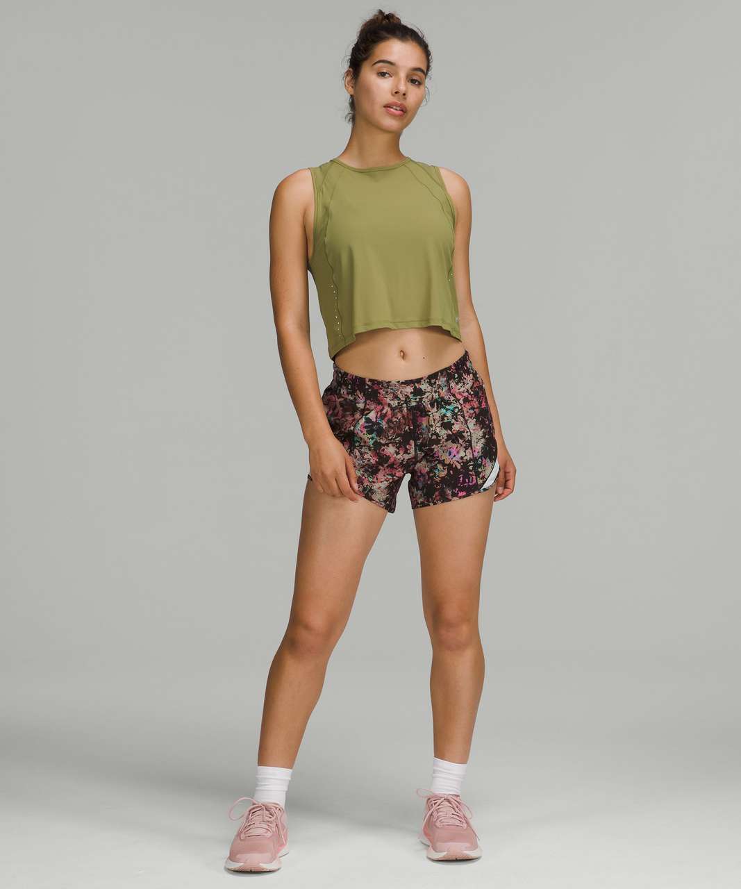 Lululemon Hotty Hot Low-Rise Lined Short 4 - Stencil Blossom Red Multi /  Sheer Blue - lulu fanatics