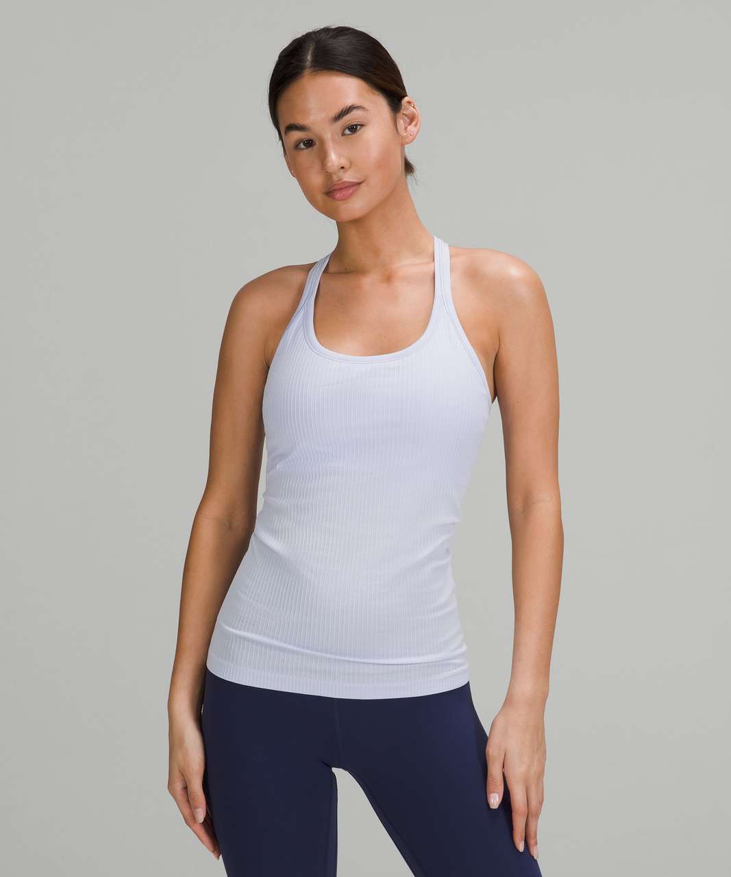 Lululemon Ebb to Street Cropped Racerback Tank Top - Distorted Noise Mineral  Blue / Pastel Blue - lulu fanatics