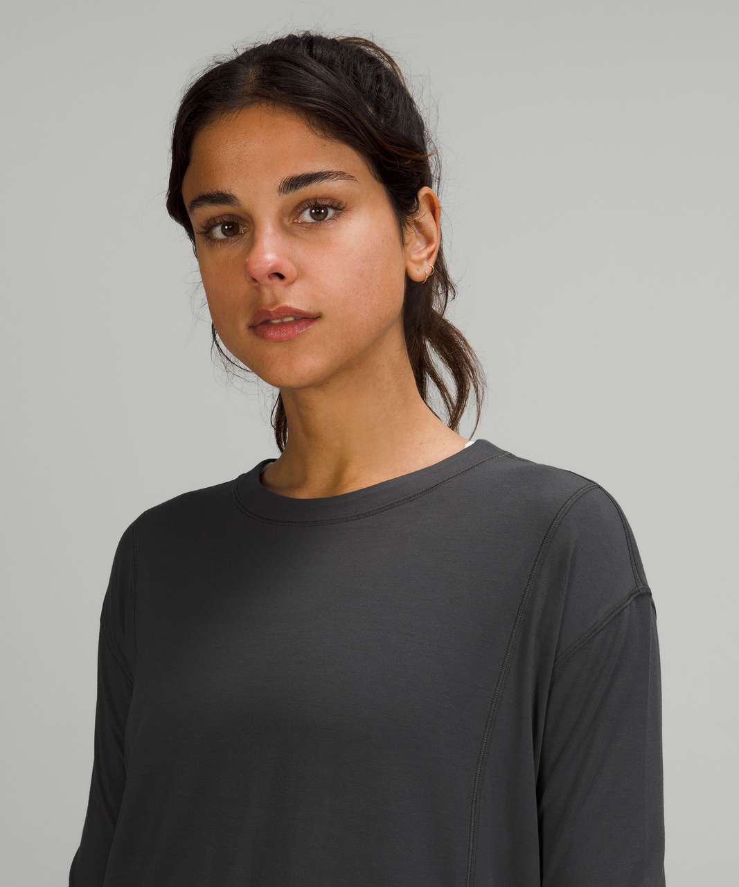 Lululemon Modal Pleated Back Long Sleeve Shirt - Graphite Grey - lulu  fanatics