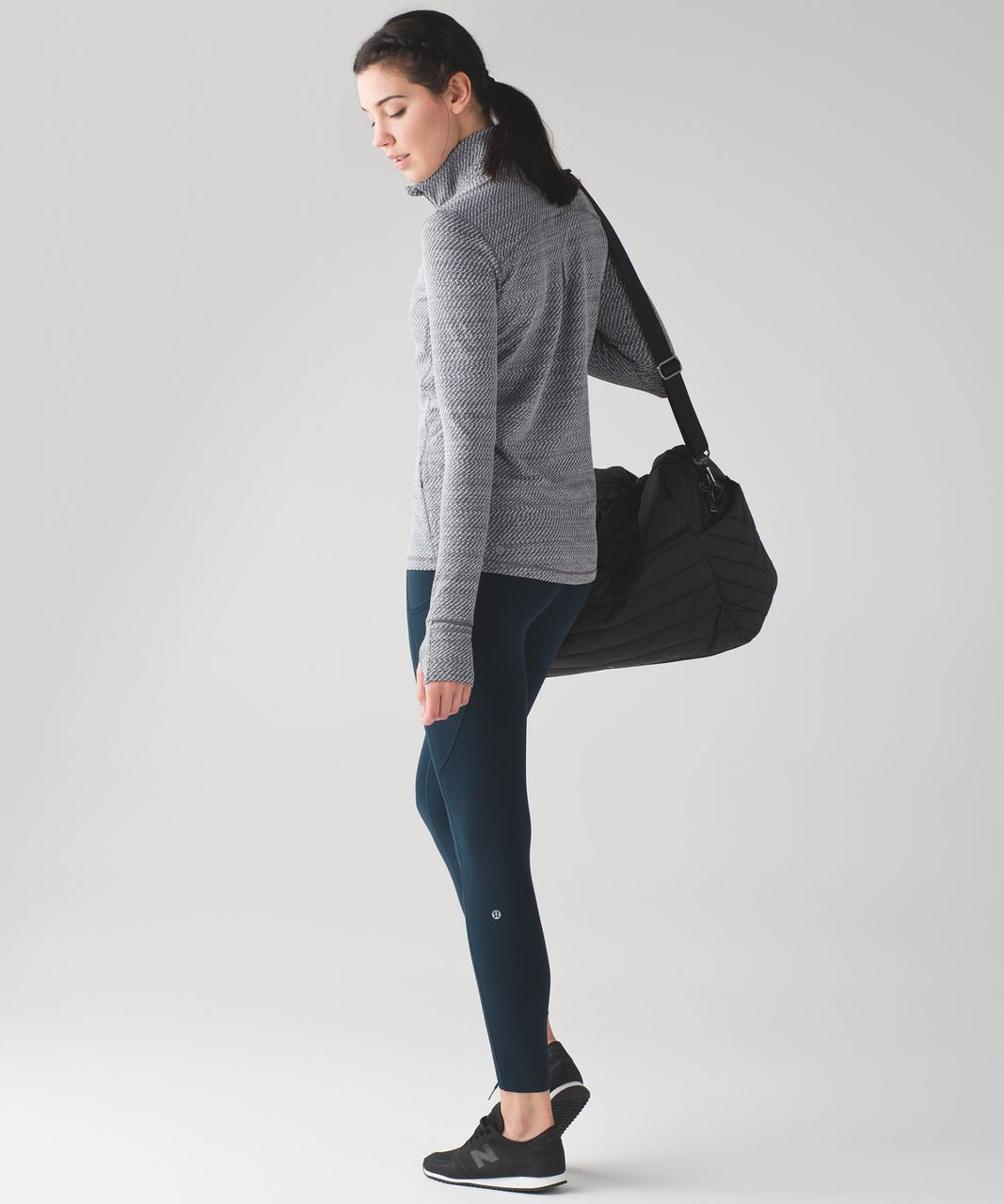 Lululemon Outrun 1/2 Zip - Hazy Heather Heathered White Heathered Black