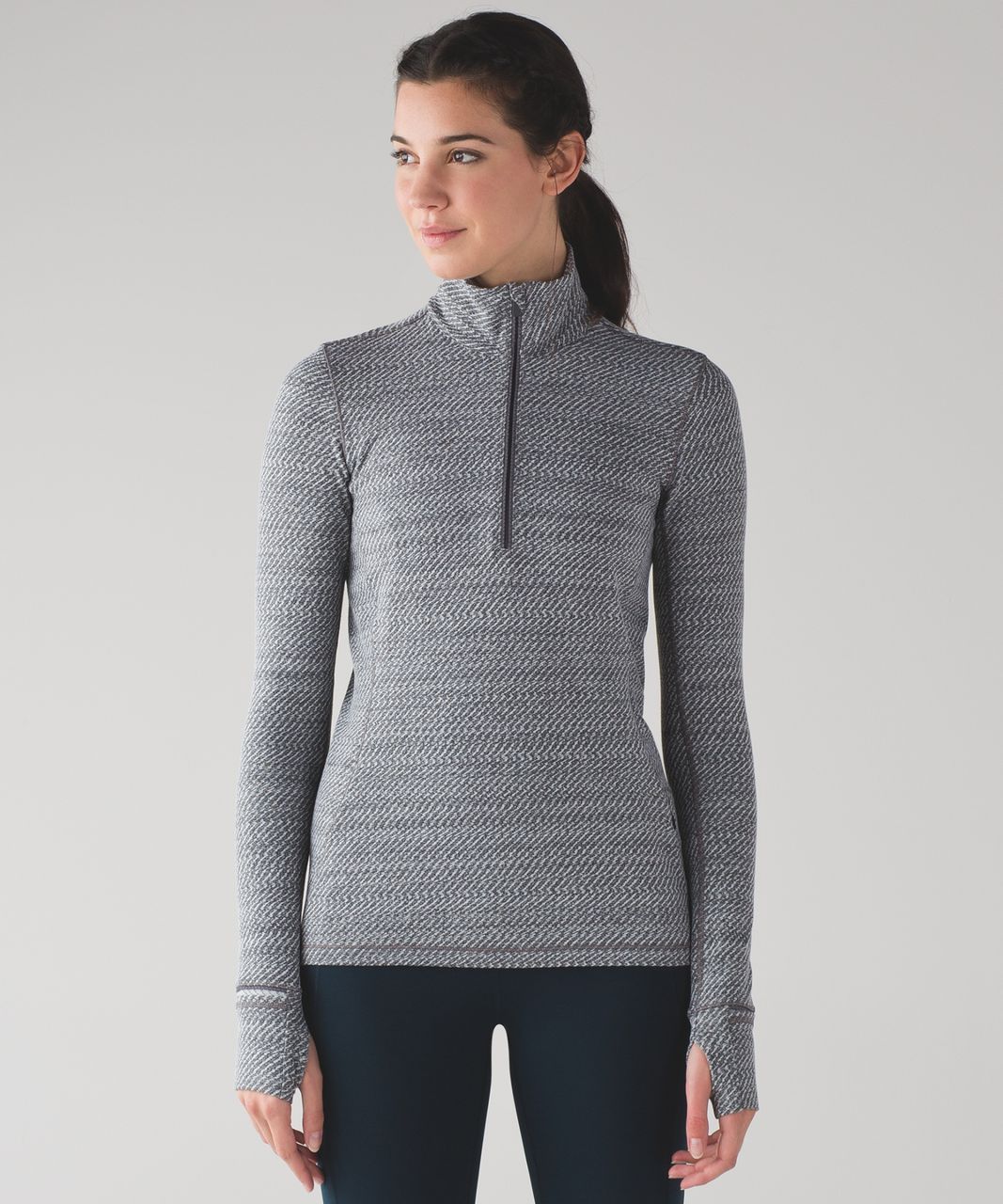 Lululemon Outrun 1/2 Zip - Hazy Heather Heathered White Heathered Black