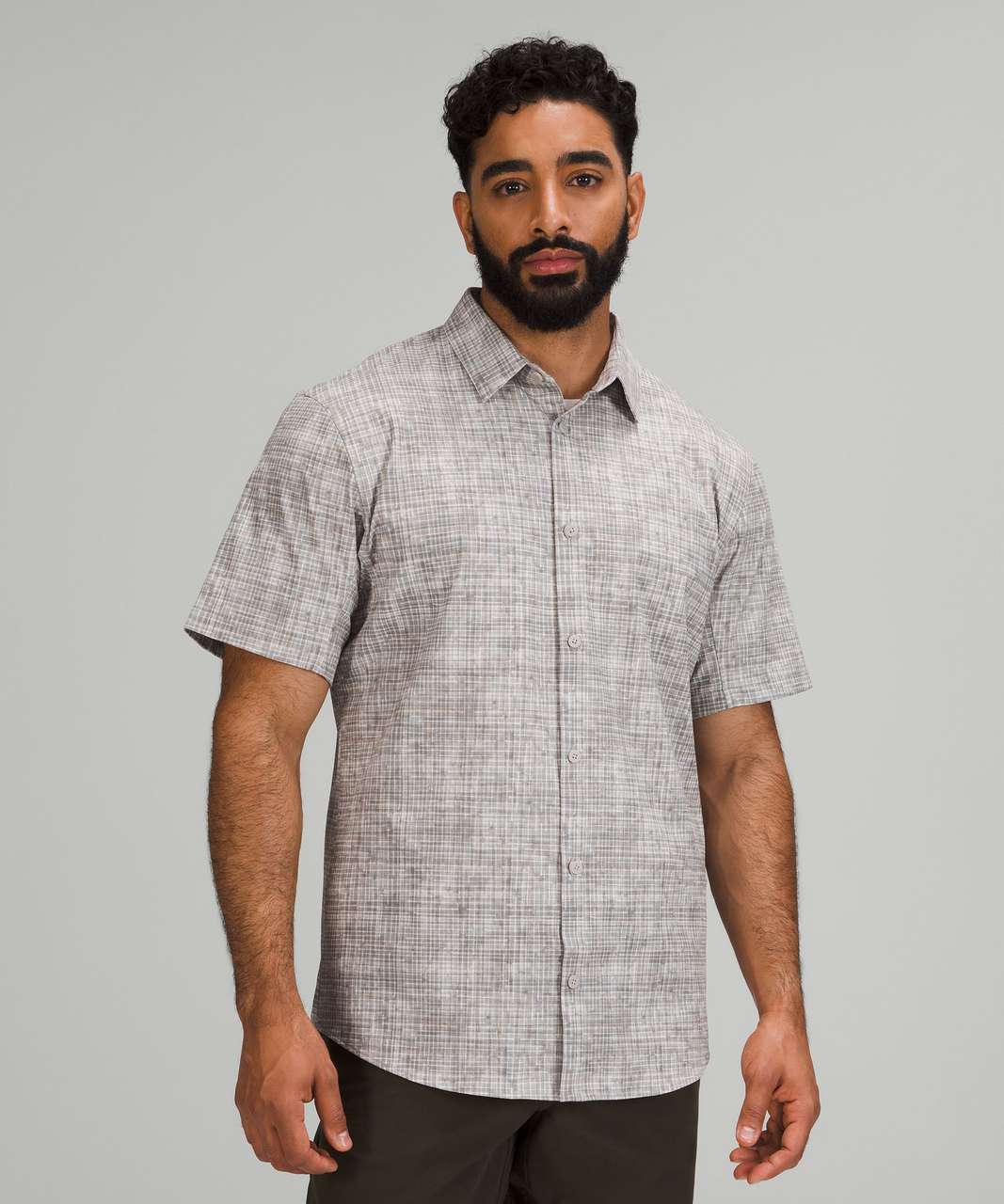 Lululemon Airing Easy Short Sleeve Button Up Shirt *Ventlight Mesh - Marker Check Raw Linen Multi