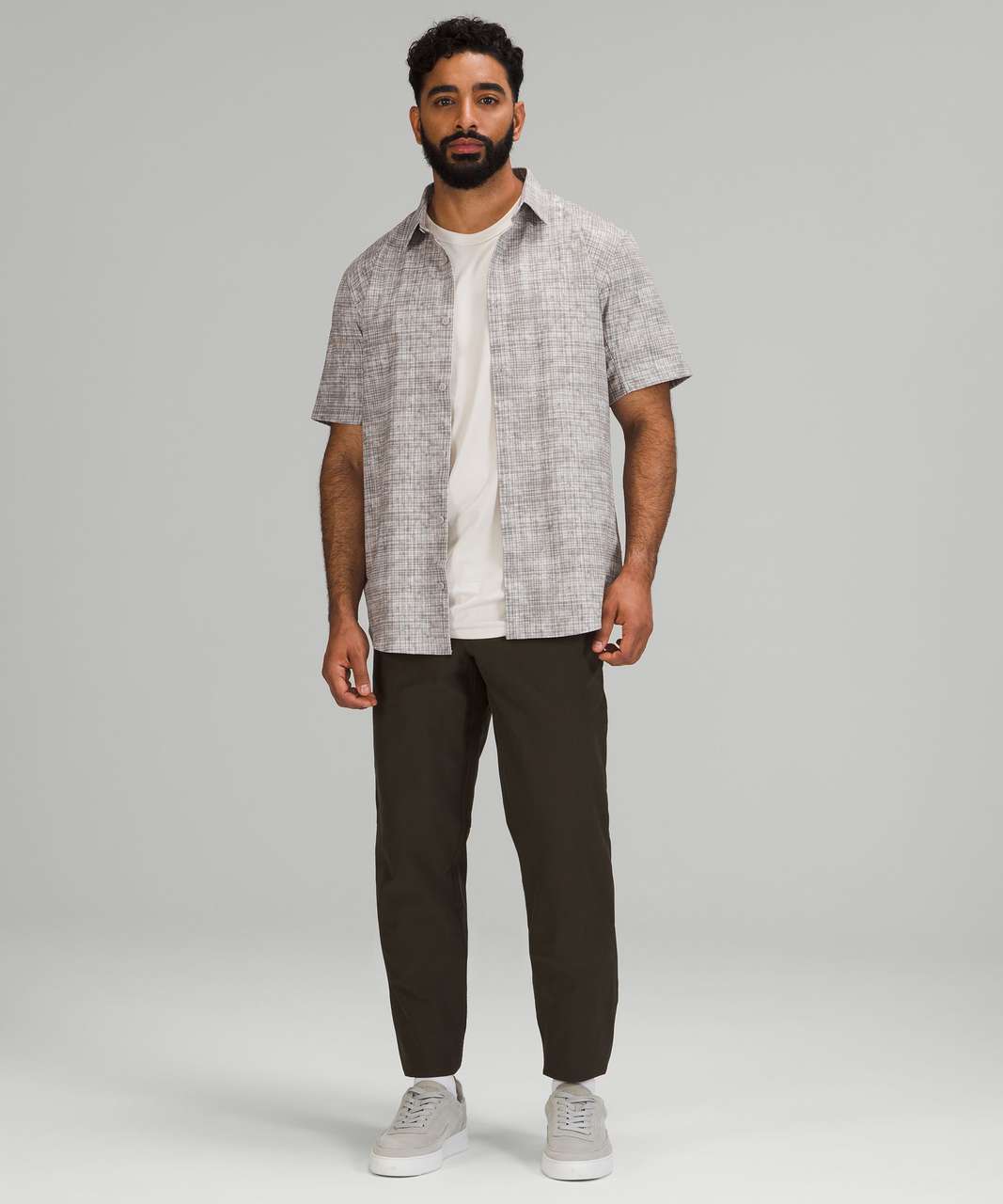 Lululemon Airing Easy Short Sleeve Button Up Shirt *Ventlight Mesh - Marker Check Raw Linen Multi