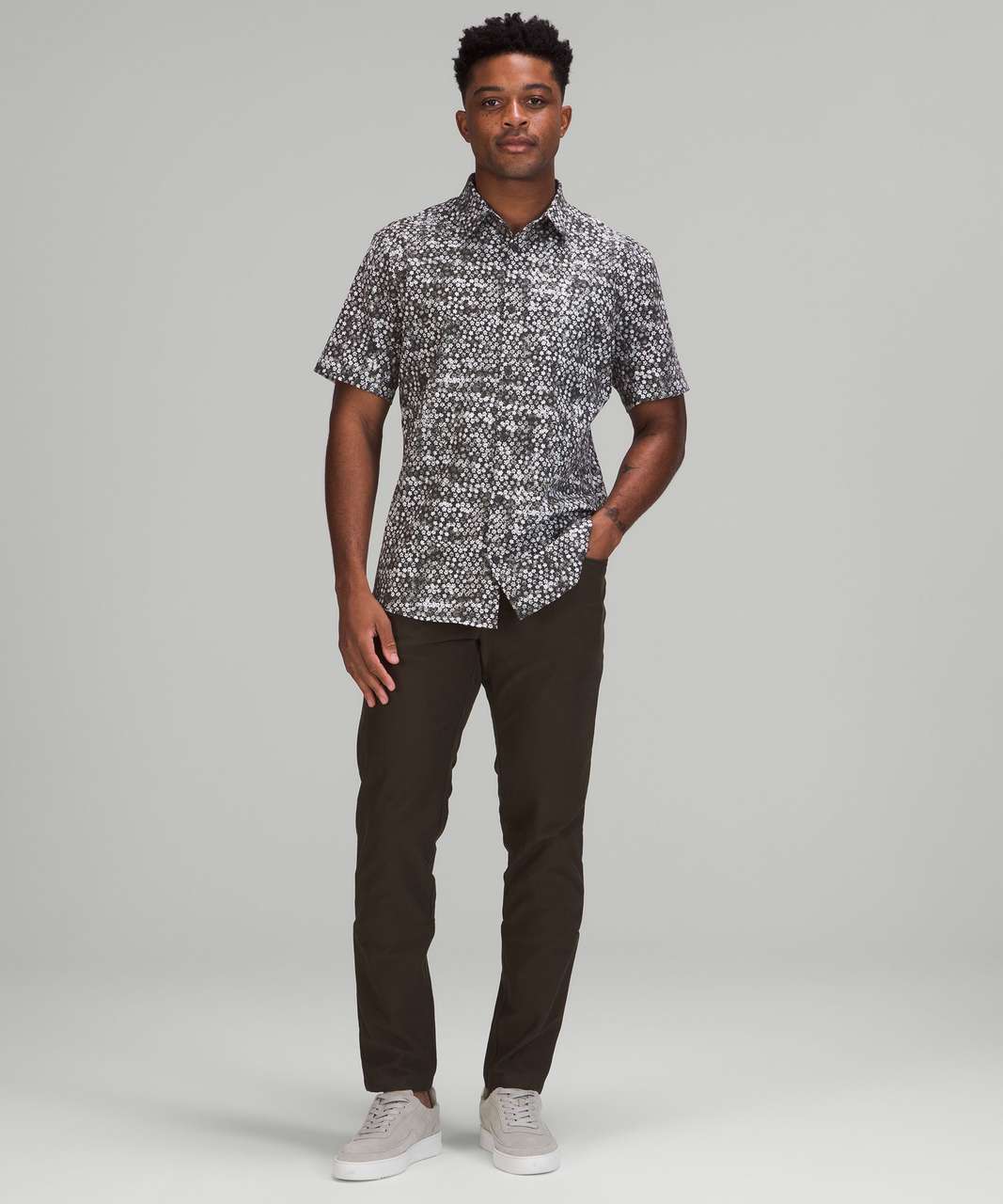 Lululemon Airing Easy Short Sleeve Button Up Shirt *Ventlight Mesh - Fleur  Motion Grid Multi - lulu fanatics