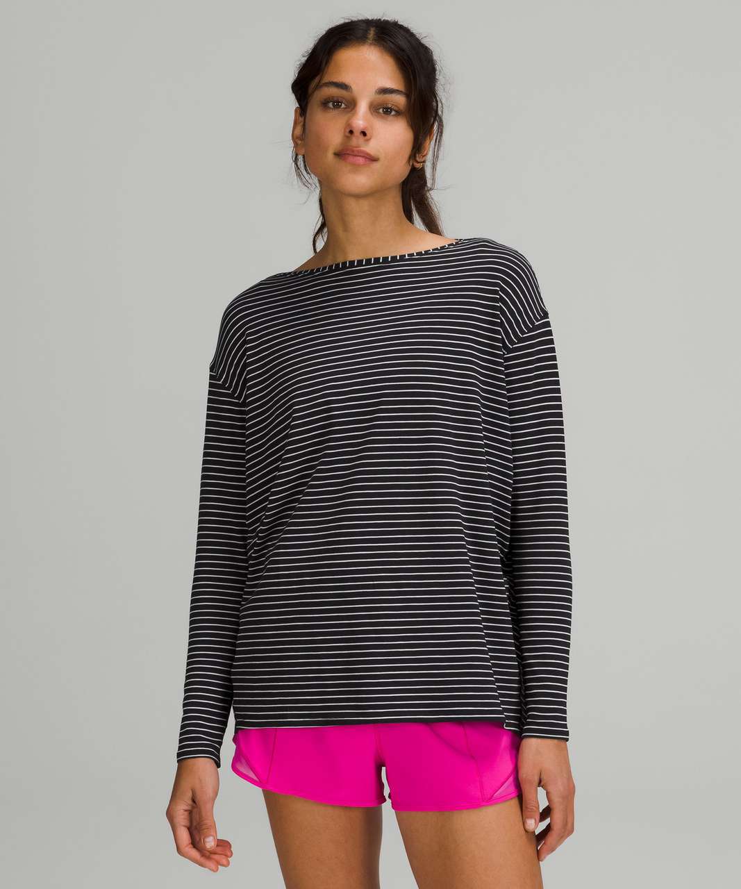 Lululemon Back in Action Long Sleeve Shirt - Parallel Stripe Black White -  lulu fanatics