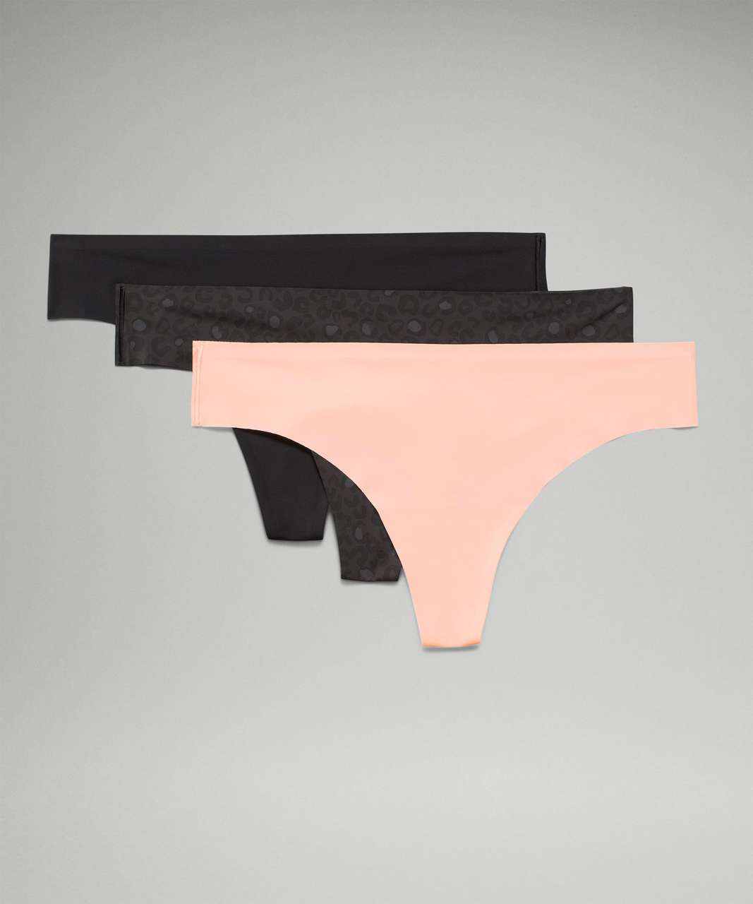 Lululemon InvisiWear Mid-Rise Thong Underwear 3 Pack - Black / Dew Pink / Intertwined Camo Deep Coal Multi