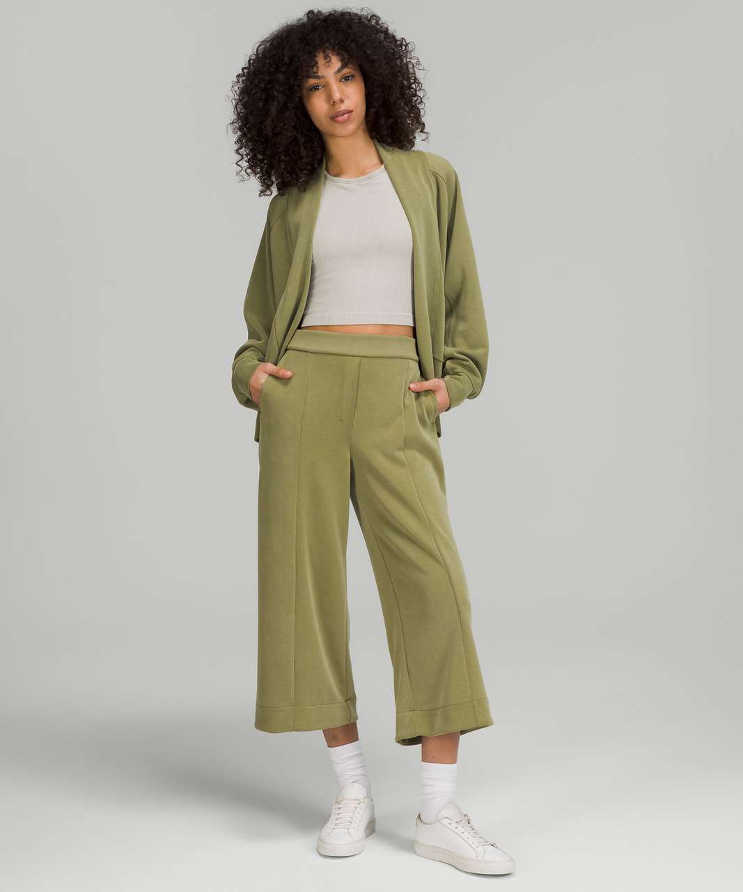 Green Mid Rise Culotte Pants|119179302-Olive-Branch