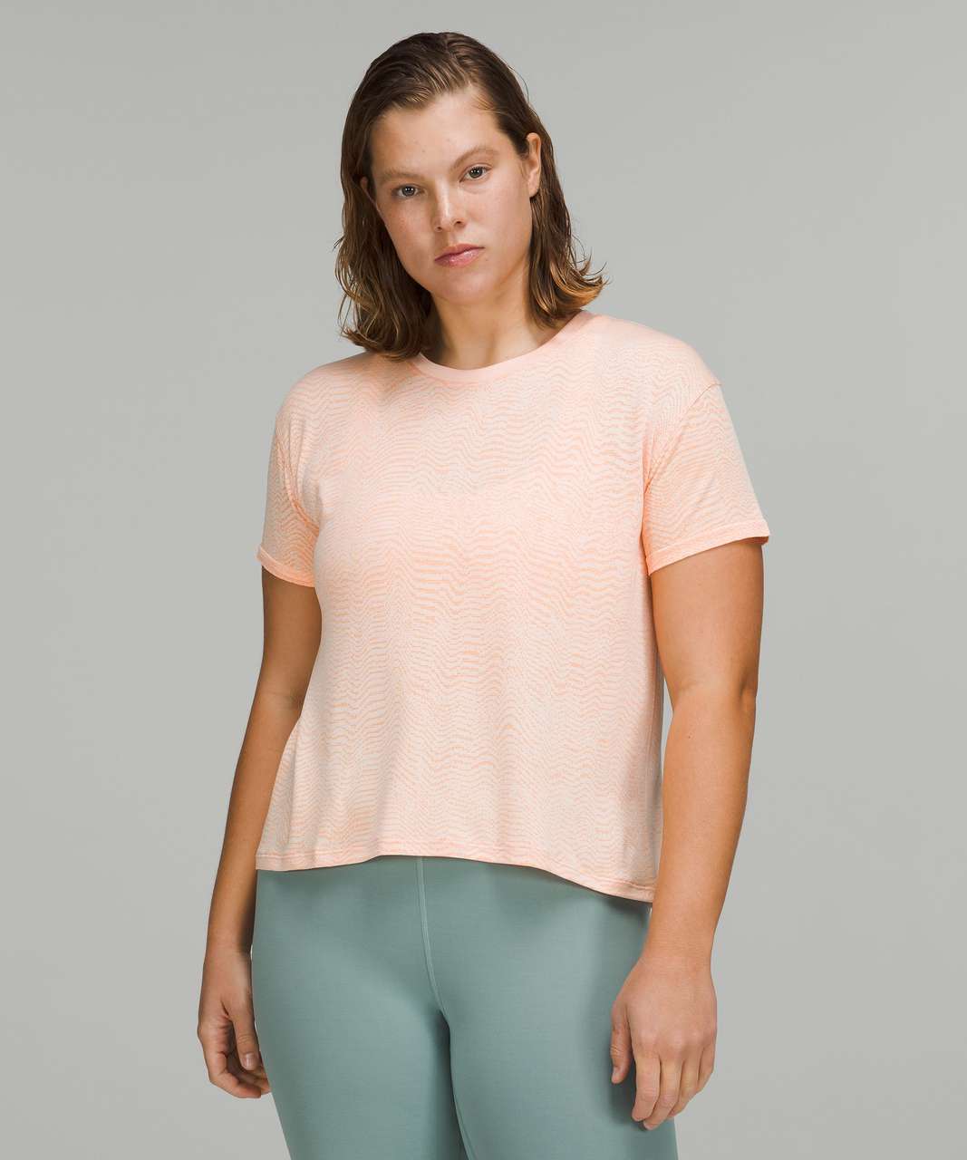 Lululemon Train to Be Short Sleeve Shirt - Ripple Wave White / Highlight Orange