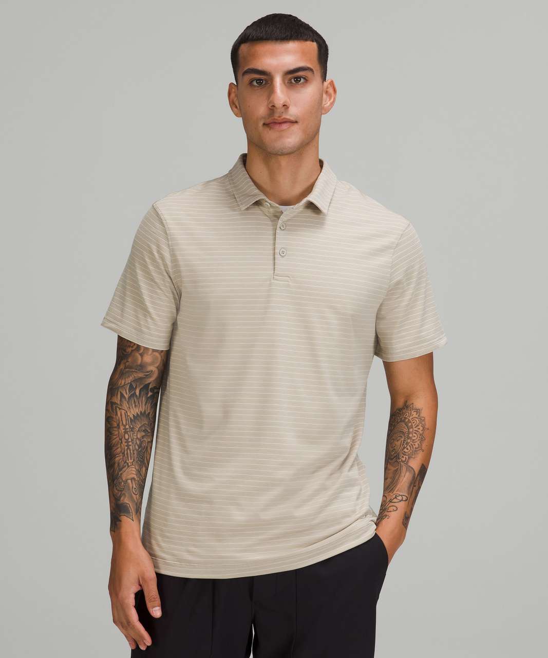 Lululemon Evolution Short Sleeve Polo Shirt - Synchronise Stripe Raw Linen White Opal