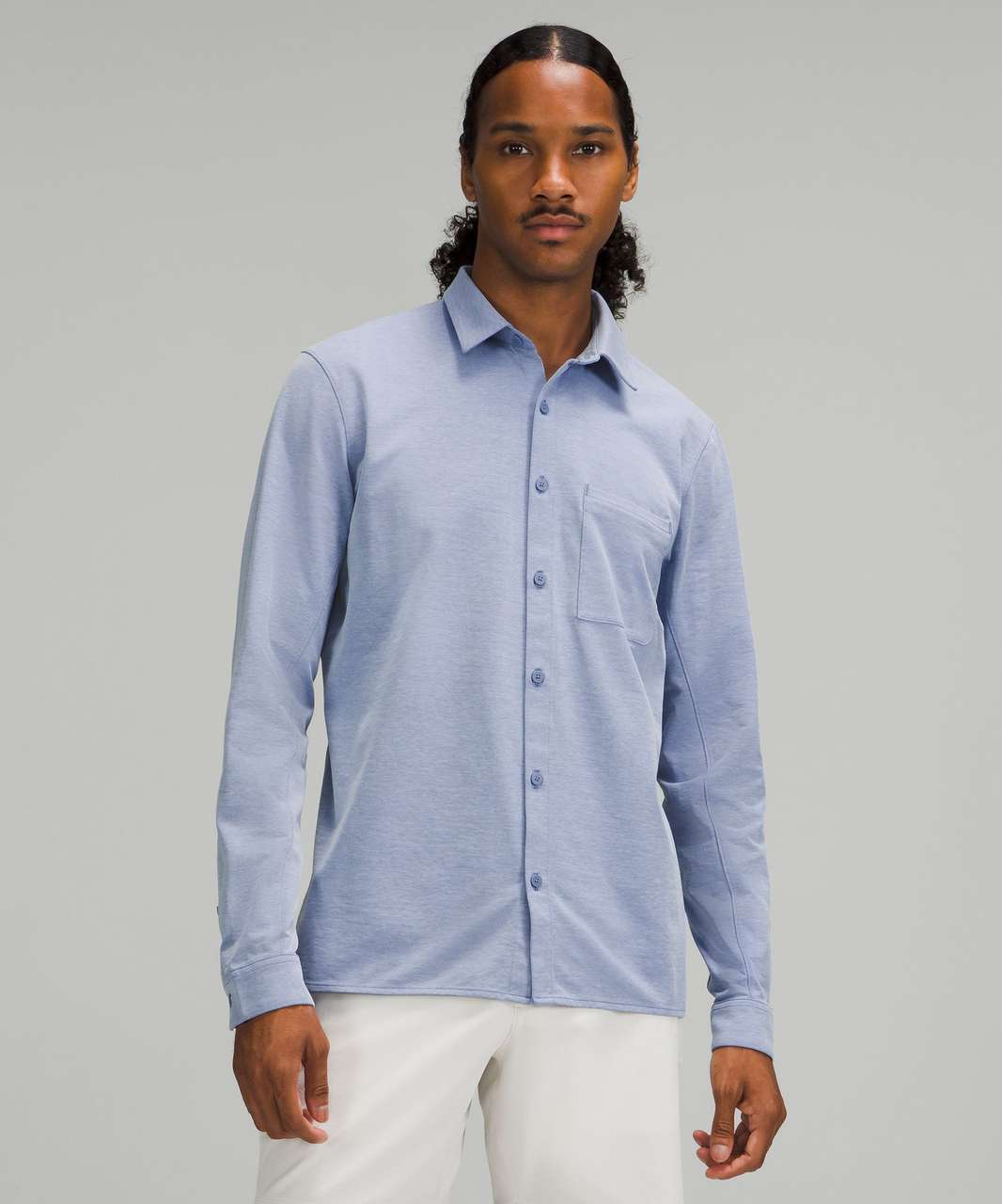 Lululemon Commission Long Sleeve Shirt - Harbor Blue / White - lulu ...