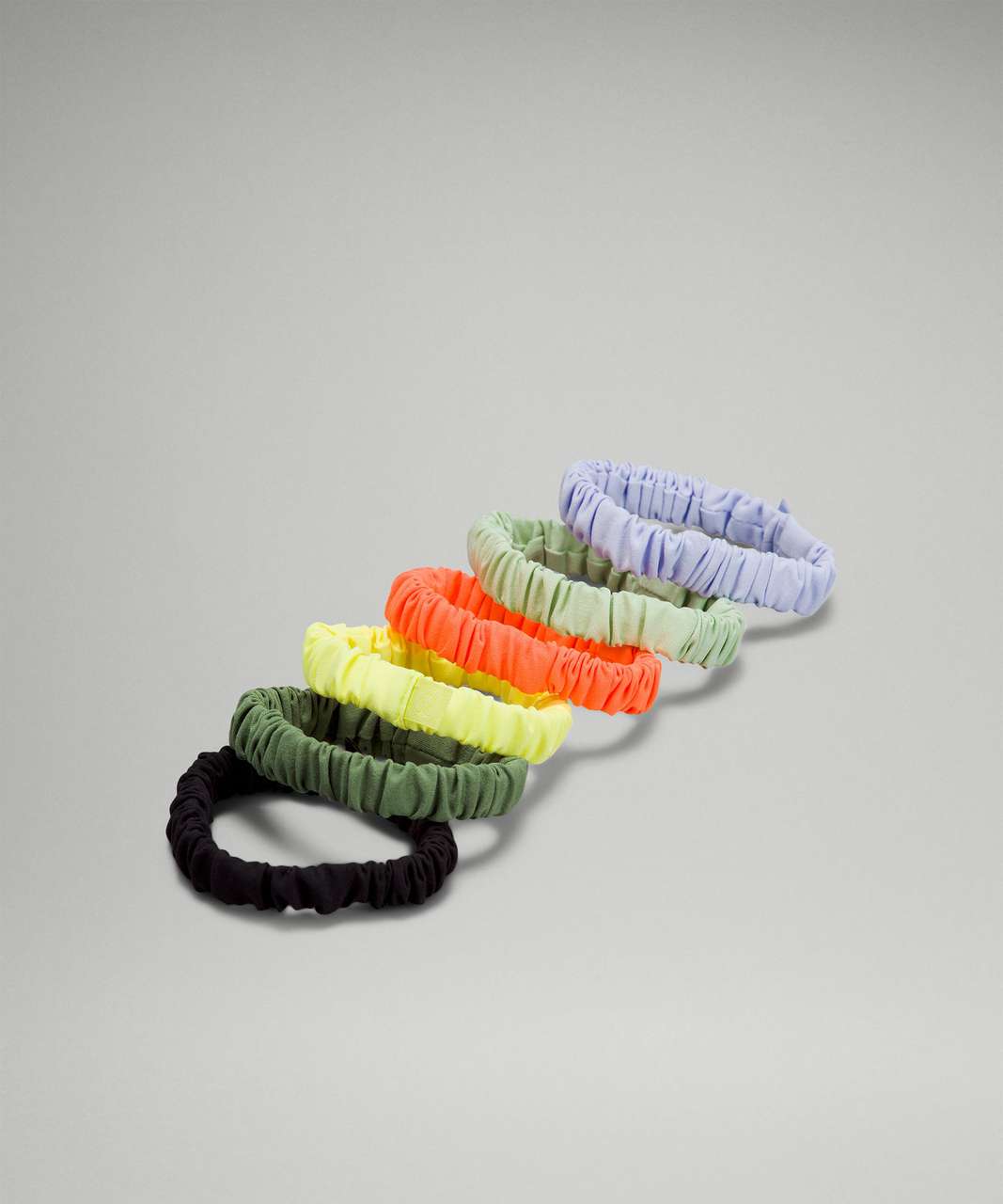 Lululemon Skinny Scrunchie 6 Pack - Black / Cedar Green / Electric Lemon / Highlight Orange / Creamy Mint / Pastel Blue