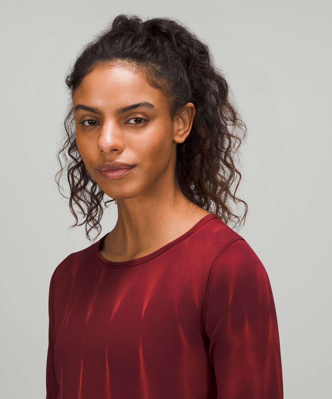 Lululemon Wunder Train Cropped Long Sleeve Shirt - Sun Bleached Wash Red  Merlot - lulu fanatics