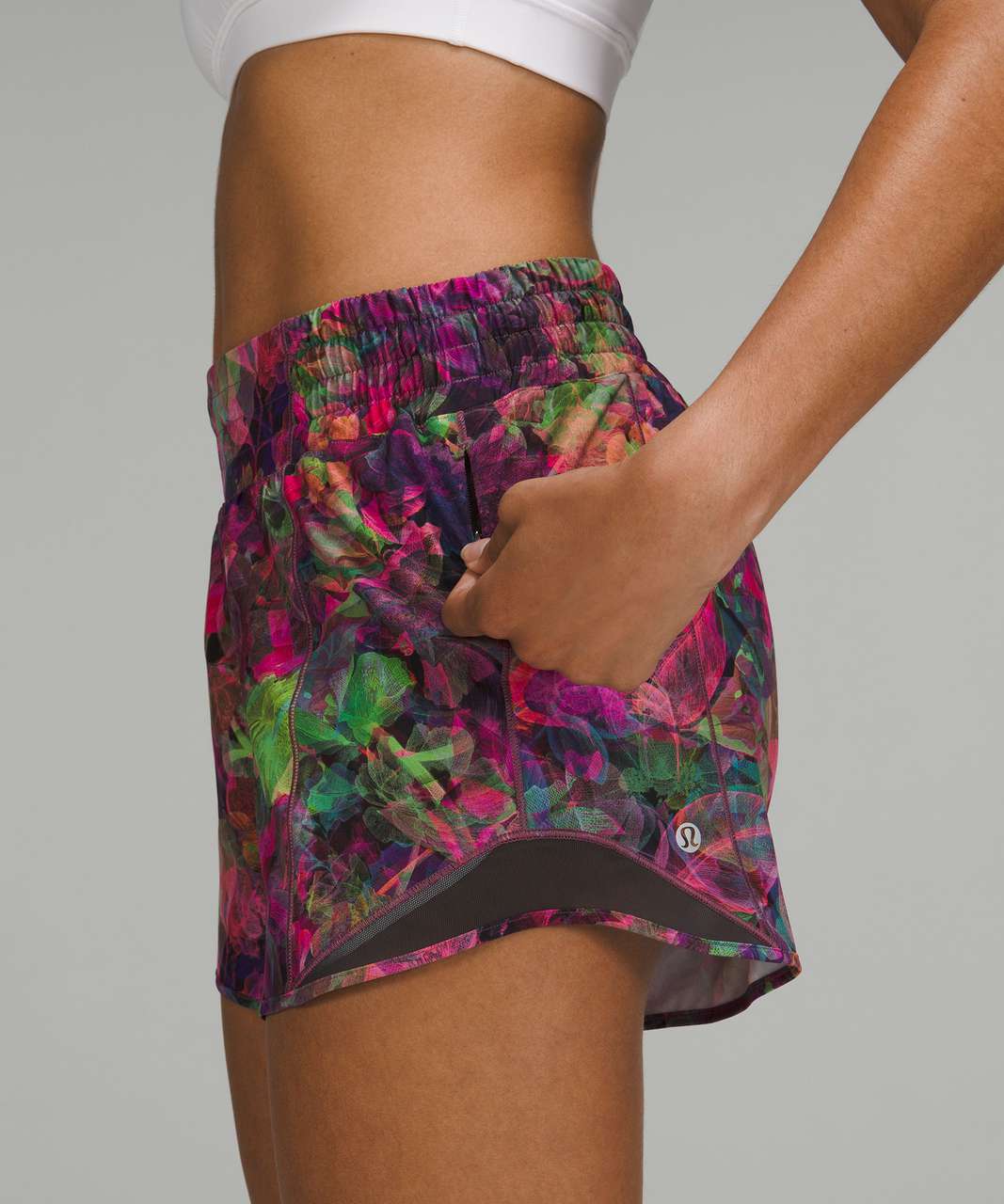 Lululemon Hotty Hot High-Rise Lined Short 4" - Vivid Floral Tone Multi / Graphite Grey