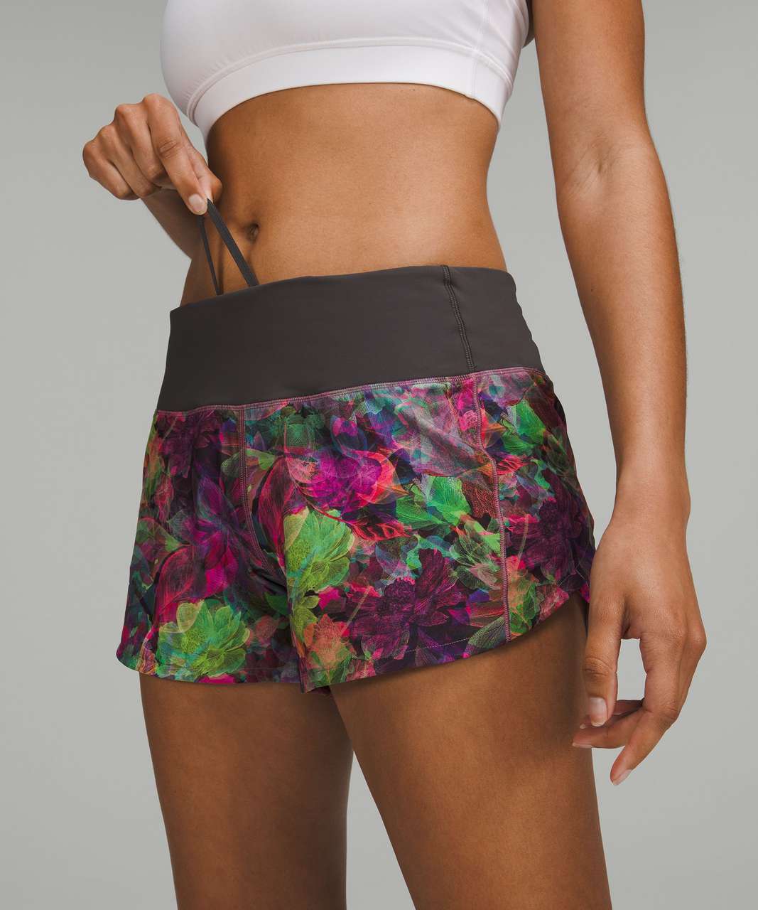 Lululemon Speed Up Mid-Rise Lined Short 4" - Vivid Floral Tone Multi / Graphite Grey