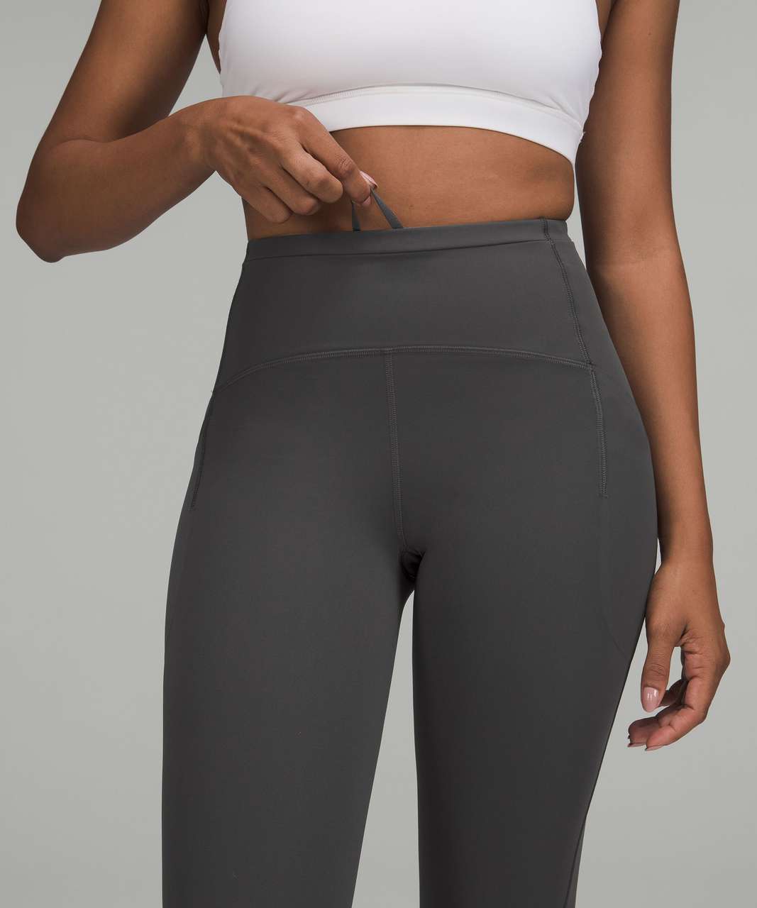 Lululemon Womens Gray Zipper Pocket Hustle Crop Luxtreme Leggings Size 2  $86