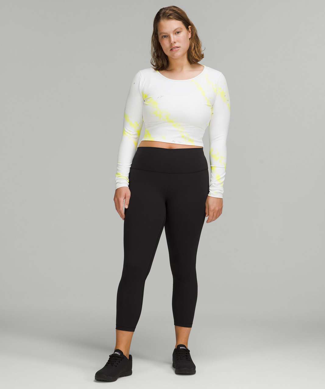 Lululemon Wunder Train Cropped Long Sleeve Shirt - Cross Court Wash Electric Lemon Multi