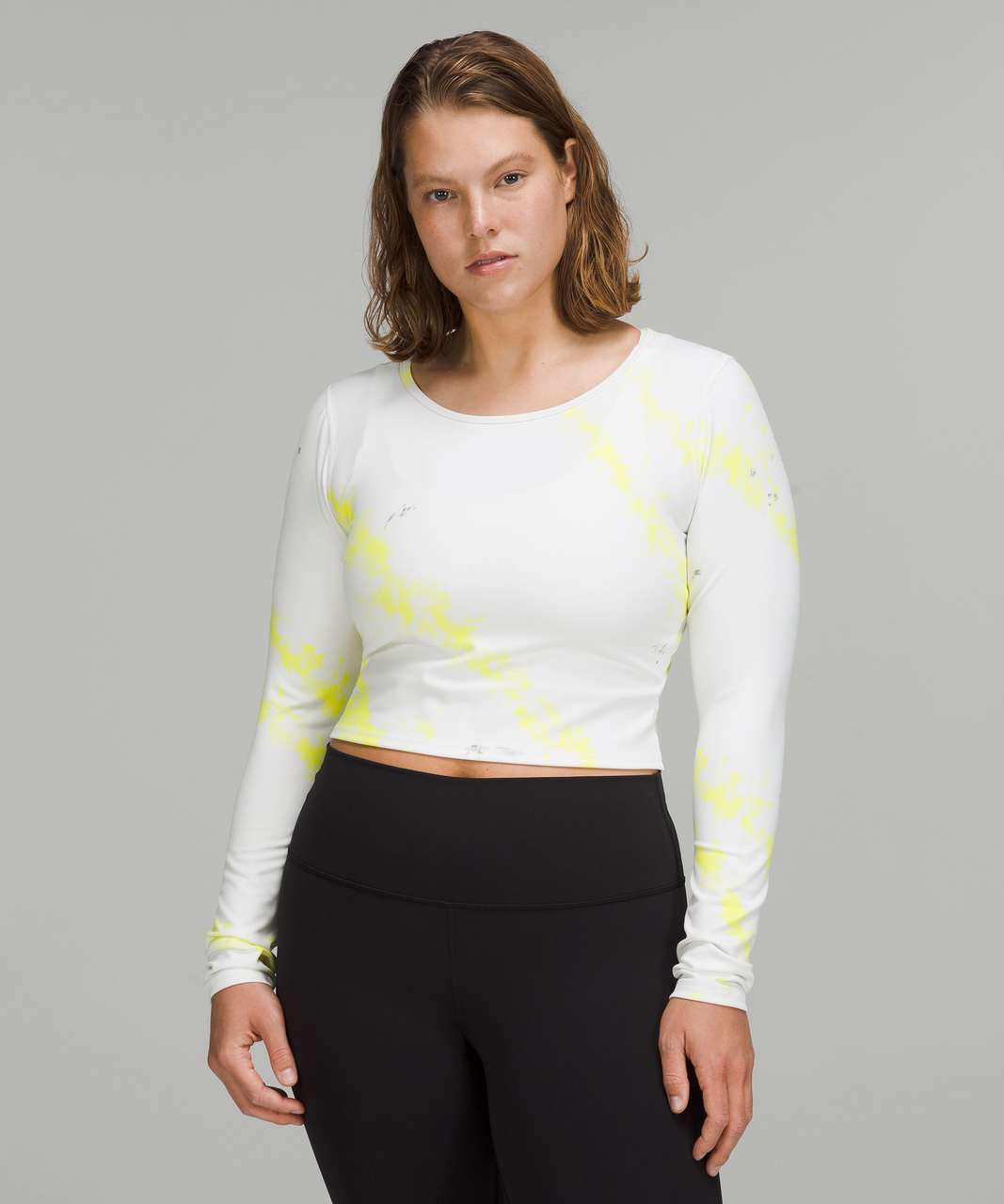 Lululemon Wunder Train Cropped Long Sleeve Shirt - Cross Court Wash Electric Lemon Multi