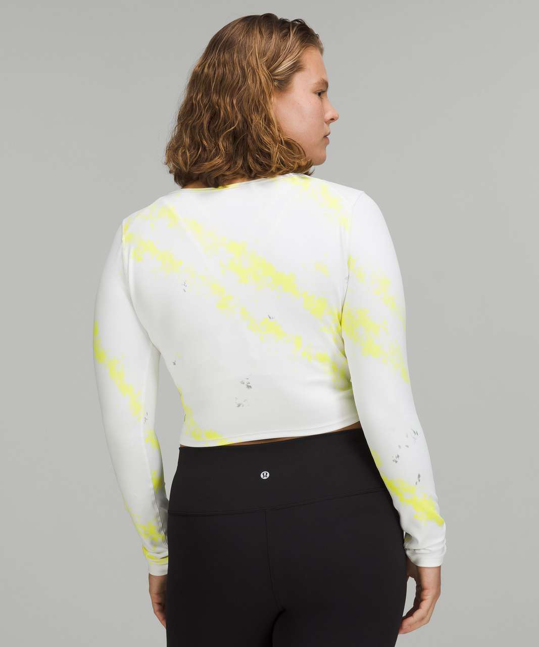 Lululemon Wunder Train Cropped Long Sleeve Shirt - Cross Court Wash Electric Lemon Multi