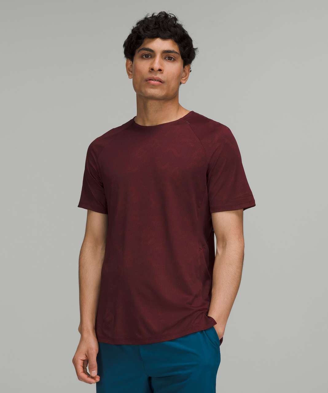 Lululemon Textured Training Short Sleeve Shirt - Glitch Code Camo Jacquard Cassis Red Merlot