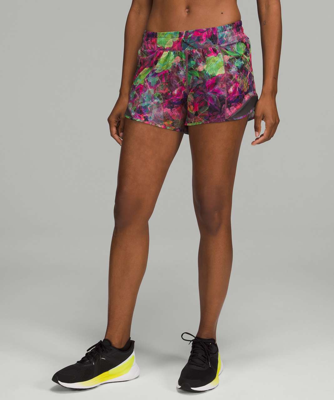 Lululemon Hotty Hot Low-Rise Lined Short 4" - Vivid Floral Tone Multi / Graphite Grey