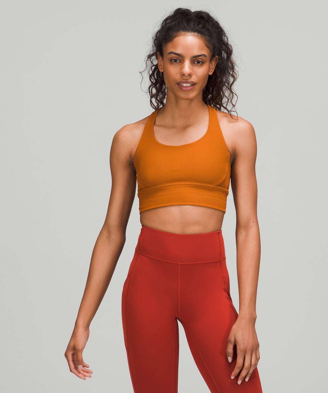 Lululemon Energy Longline Bra Ribbed Luxtreme *Medium Support, B–D Cups -  Highlight Orange - lulu fanatics