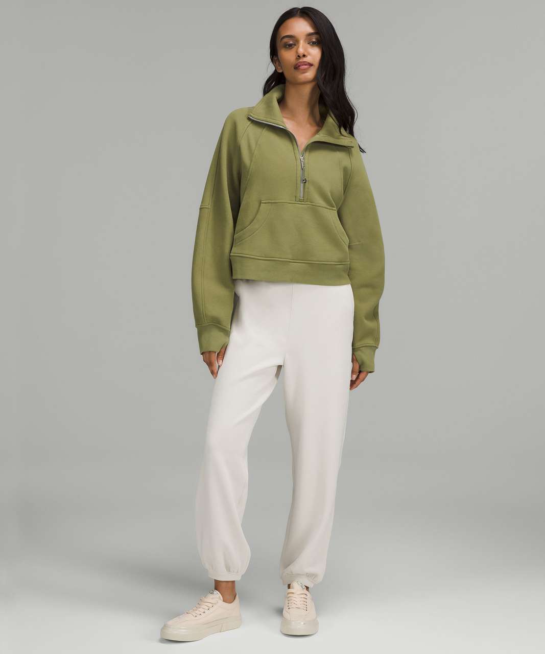 NEW LULULEMON Scuba Oversized Funnel Neck Half-Zip M/L Heathered Ivory Gold  Zip