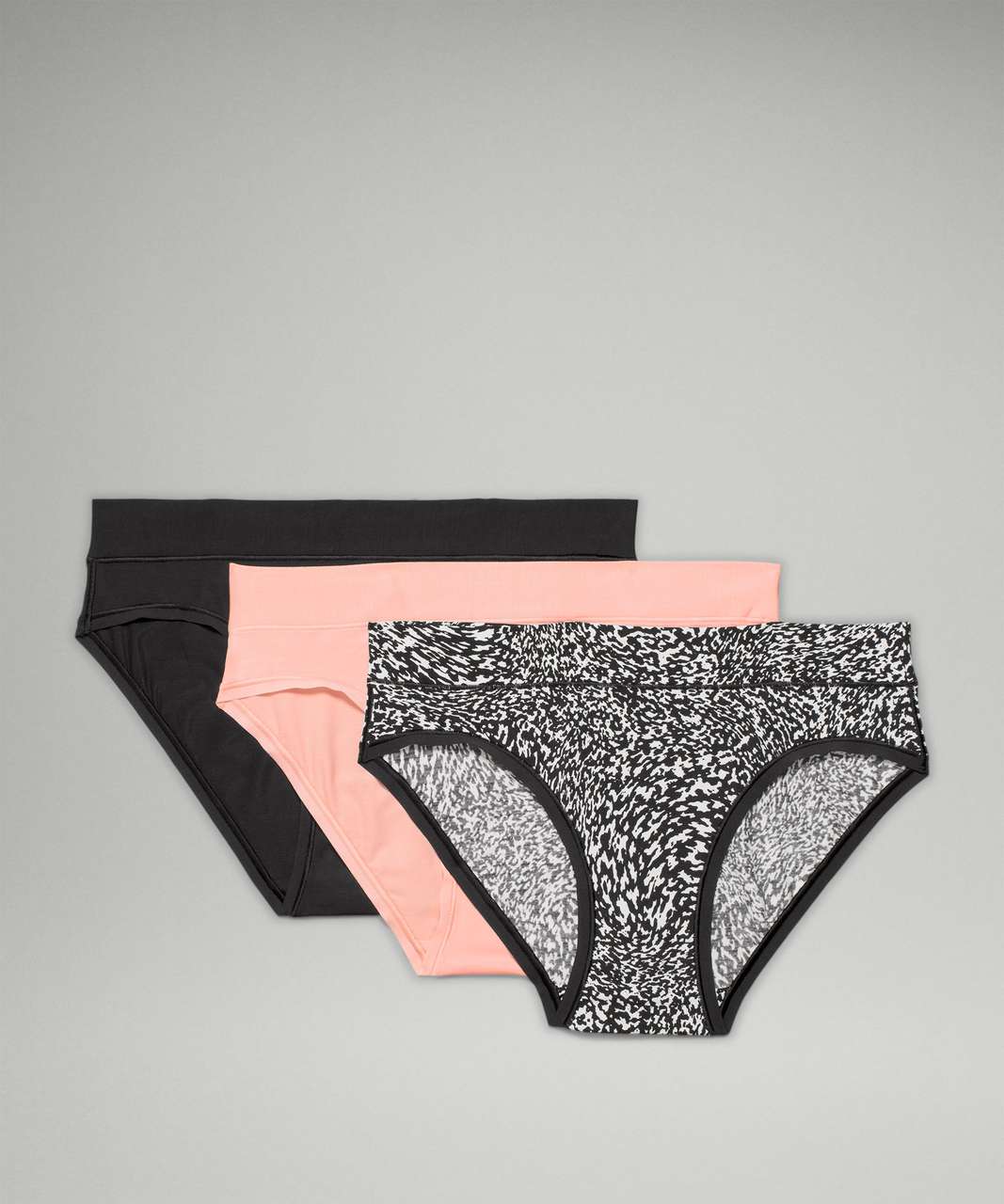 Lululemon UnderEase Mid-Rise Bikini Underwear 3 Pack - Black / Dew Pink /  Warped Grain Alpine White Black - lulu fanatics