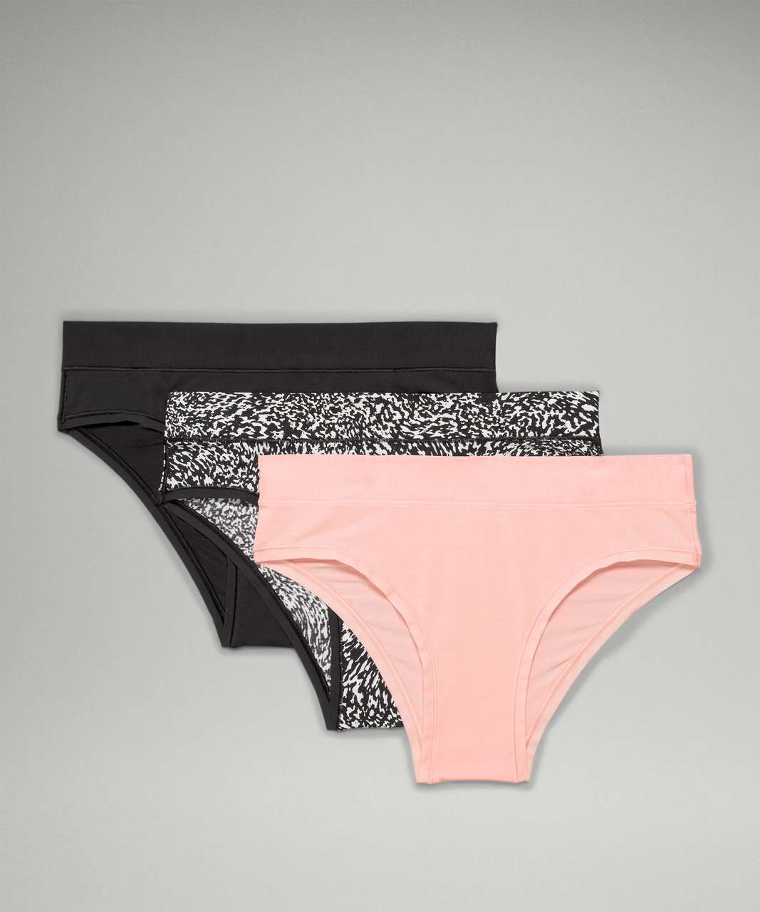 Lululemon UnderEase Mid-Rise Cheeky Bikini Underwear 3 Pack - Black / Dew  Pink / Warped Grain Alpine White Black - lulu fanatics