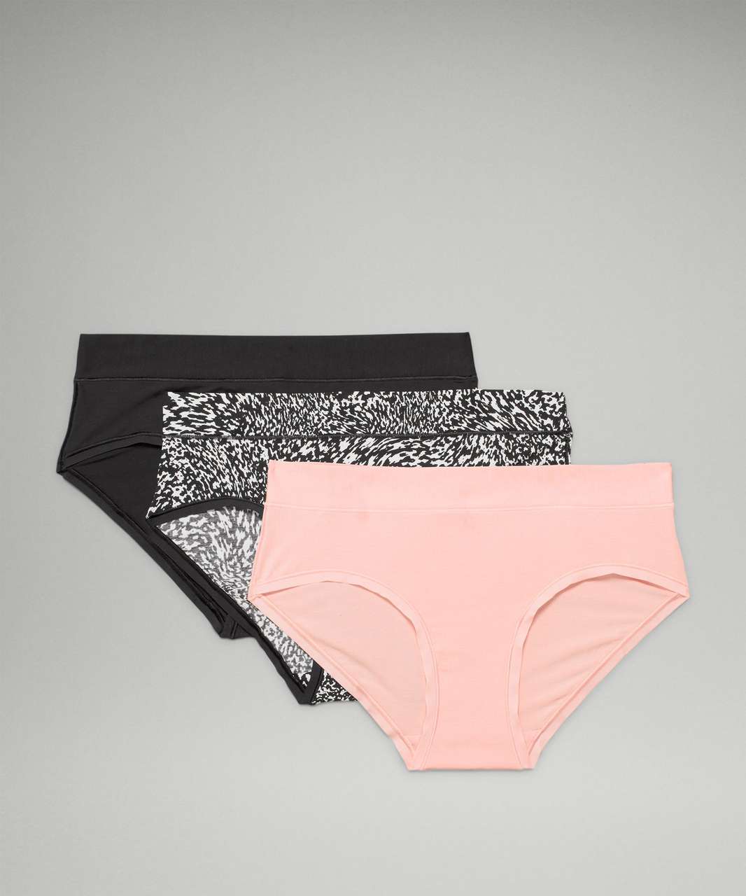 Lululemon UnderEase Mid-Rise Hipster Underwear 3 Pack - Black / Dew Pink / Warped Grain Alpine White Black