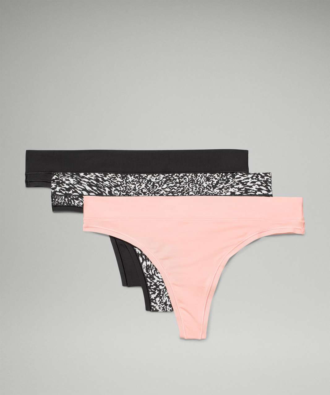 Lululemon UnderEase Mid-Rise Thong Underwear 3 Pack - Black / Dew Pink / Warped Grain Alpine White Black