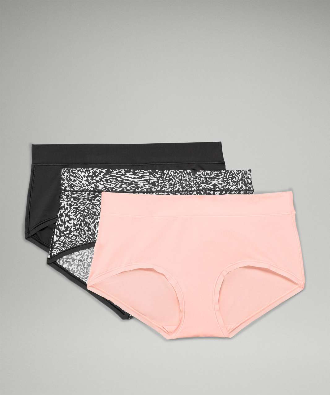 Lululemon UnderEase Mid-Rise Boyshort Underwear 3 Pack - Black / Dew Pink / Warped Grain Alpine White Black