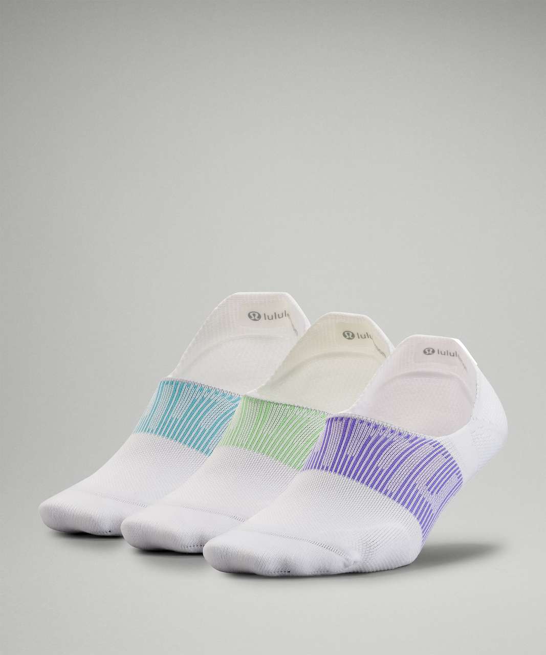 Lululemon Power Stride No-Show Sock with Active Grip 3 Pack - White / Bondi Blue / Light Electric Indigo