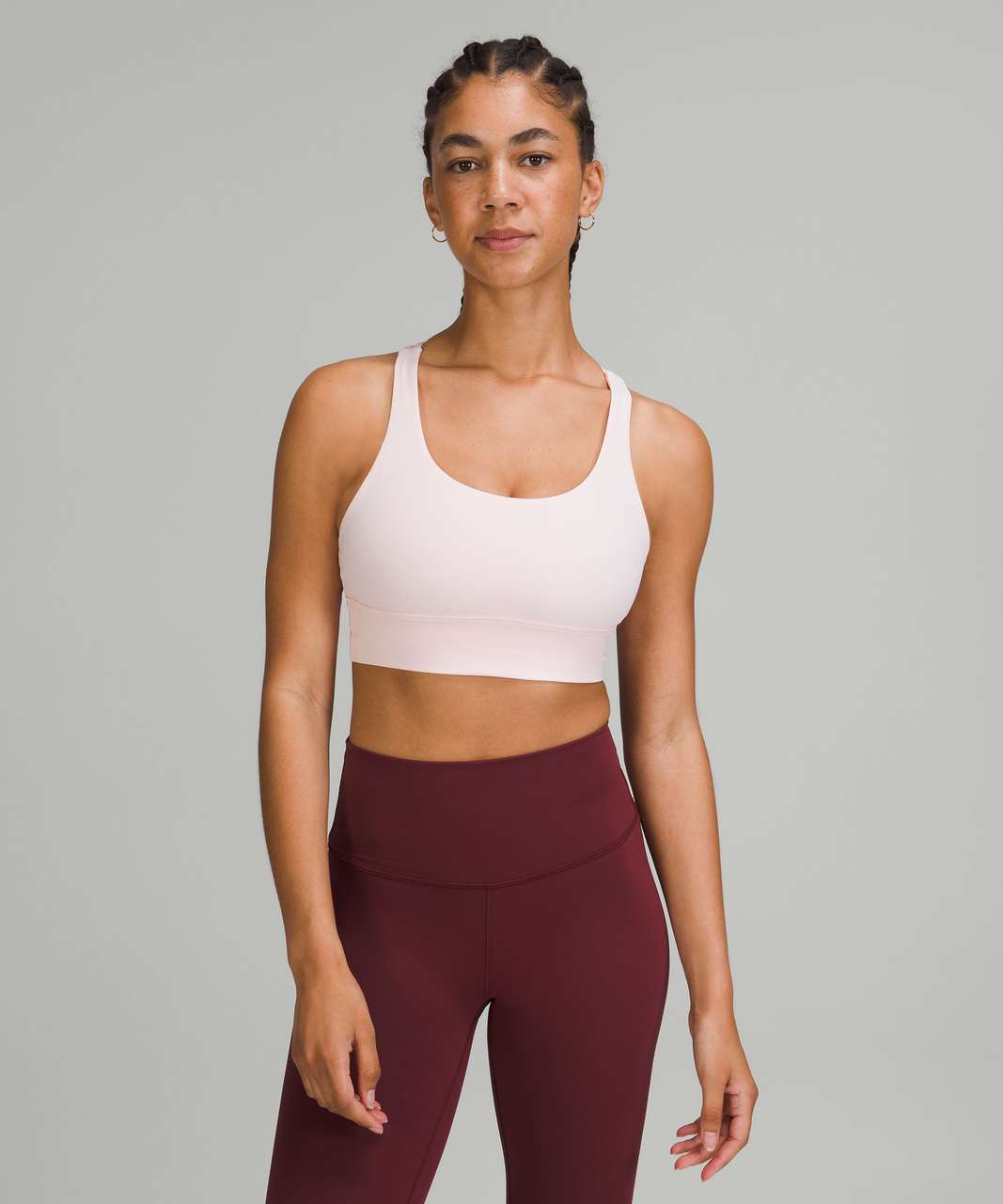 Energy bra long line in grape thistle and beyond the studio