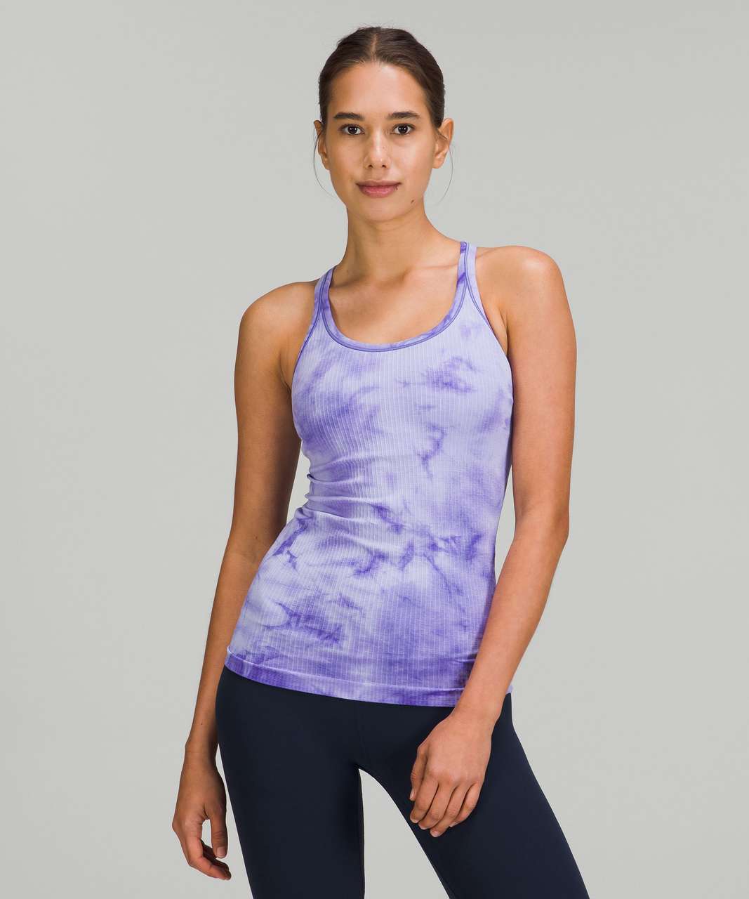 Neu Lululemon Laufen IN The City Tank Top W Bh Blumenmuster Lila Weiß Grün  4 10