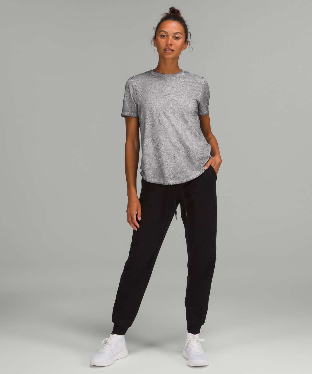 Lululemon Cropped Cotton Ribbed-Band T-Shirt - Graphite Grey - lulu fanatics