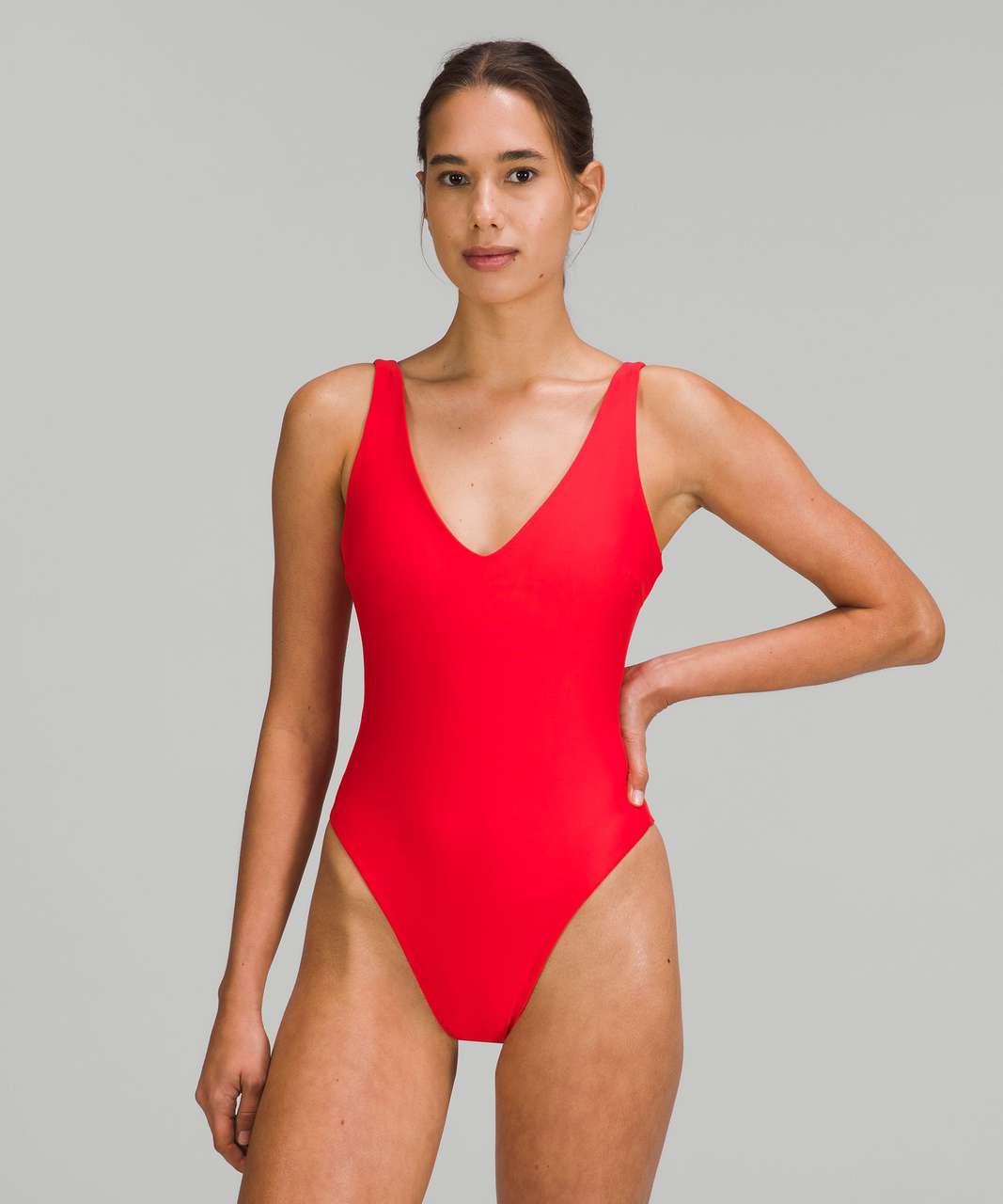 Lululemon Waterside High Neck One Piece Swim Suit Size 6 RPCR raspberry  cream