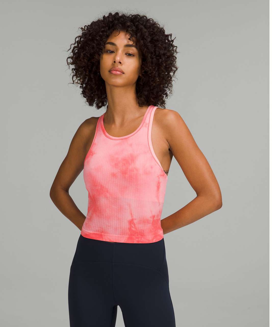 Lululemon Ebb to Street Cropped Racerback Tank Top - Marble Dye Raspberry Cream