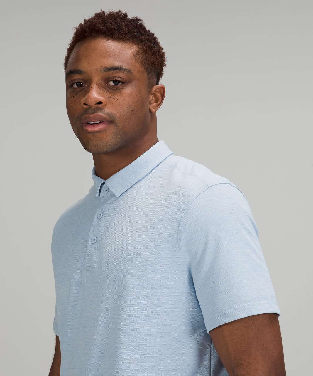 Lululemon Evolution Short Sleeve Polo Shirt *Pique Fabric - Heathered Blue  Linen - lulu fanatics