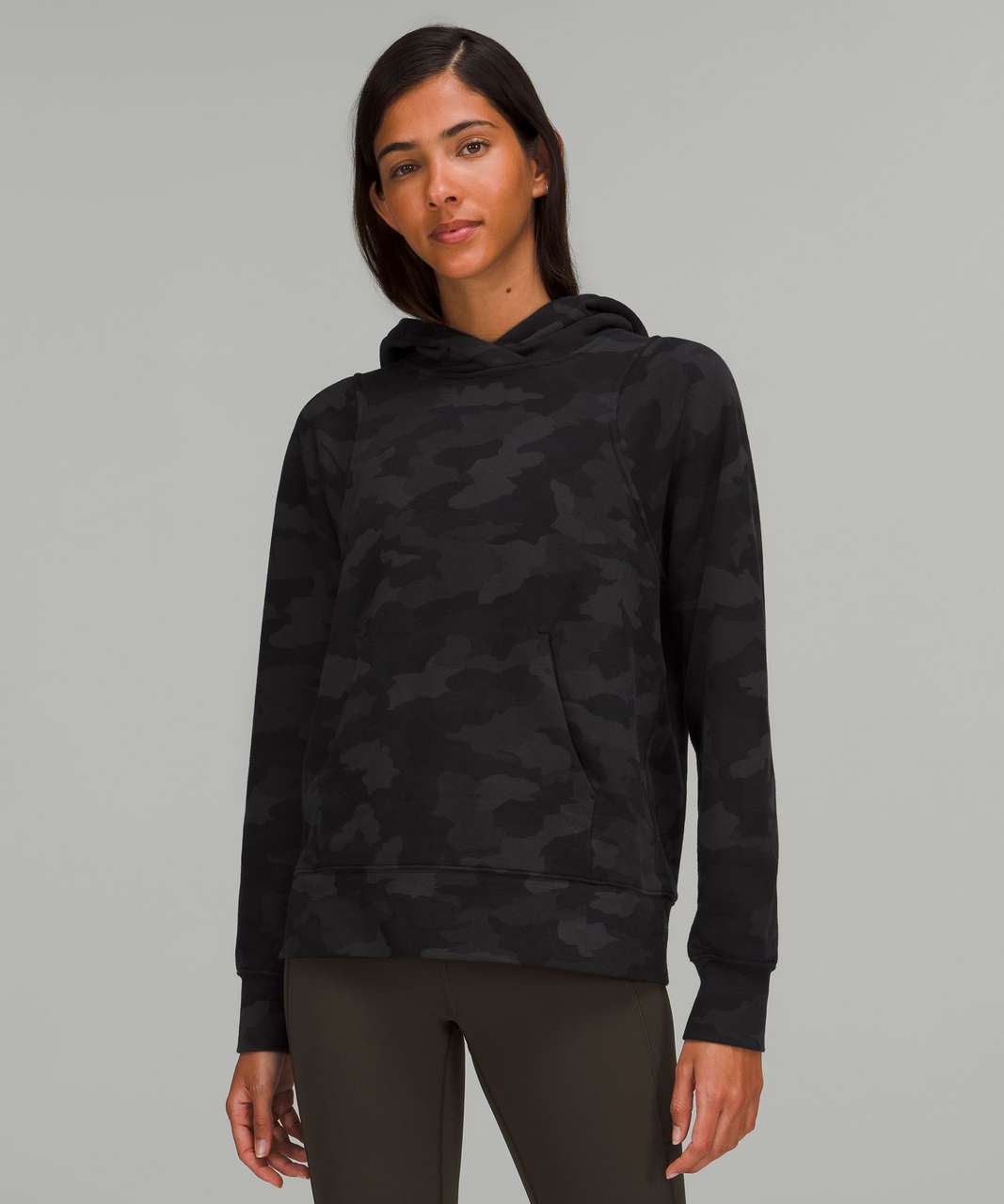 NWT LULULEMON H3DC Black Camo Loungeful Hoodie Cotton Fleece Soft LS 6