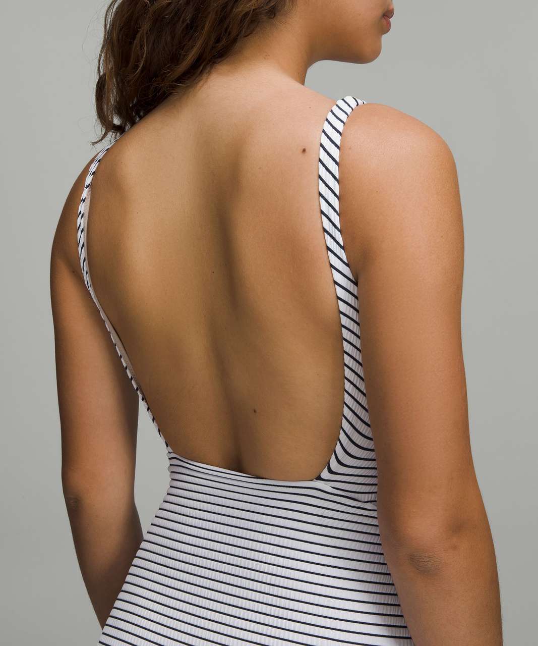 Lululemon Waterside Square-Neck One-Piece Swimsuit *Smocked B/C Cup, Medium Bum Coverage - Hyper Stripe White True Navy