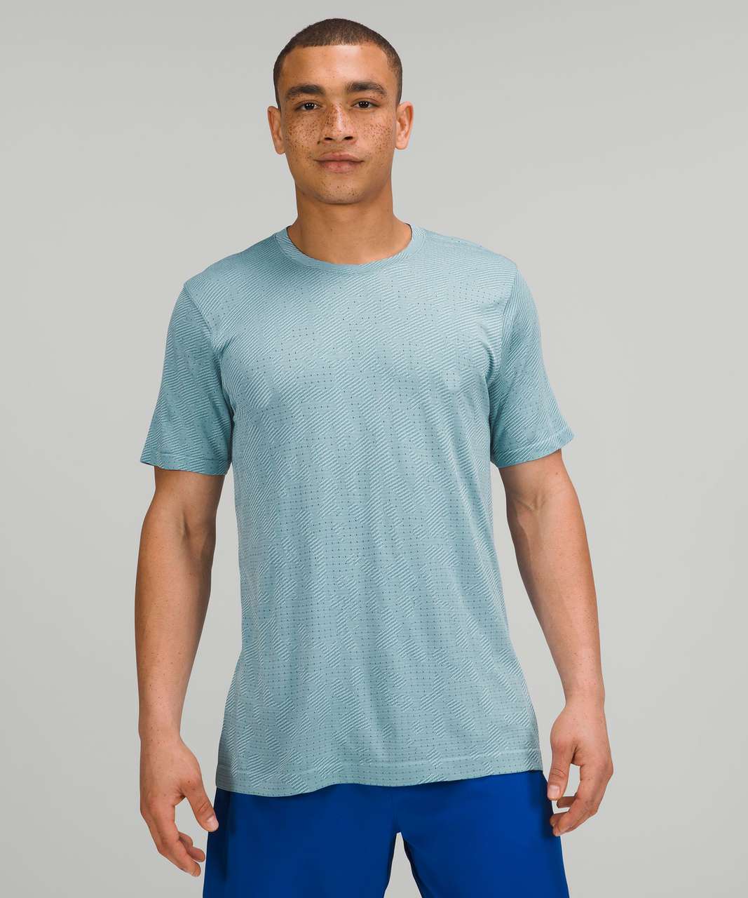 Lululemon Metal Vent Breathe Short Sleeve Shirt - Covered Camo Soft Denim / Sheer Blue