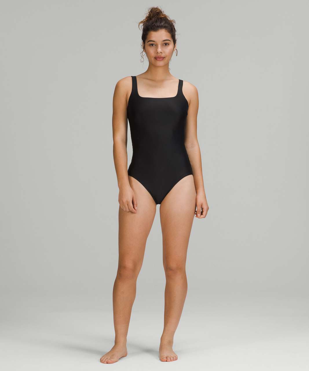 Lululemon Waterside Square Neck One Piece Swimsuit Bc Cup Medium Bum Coverage Black Lulu 4937