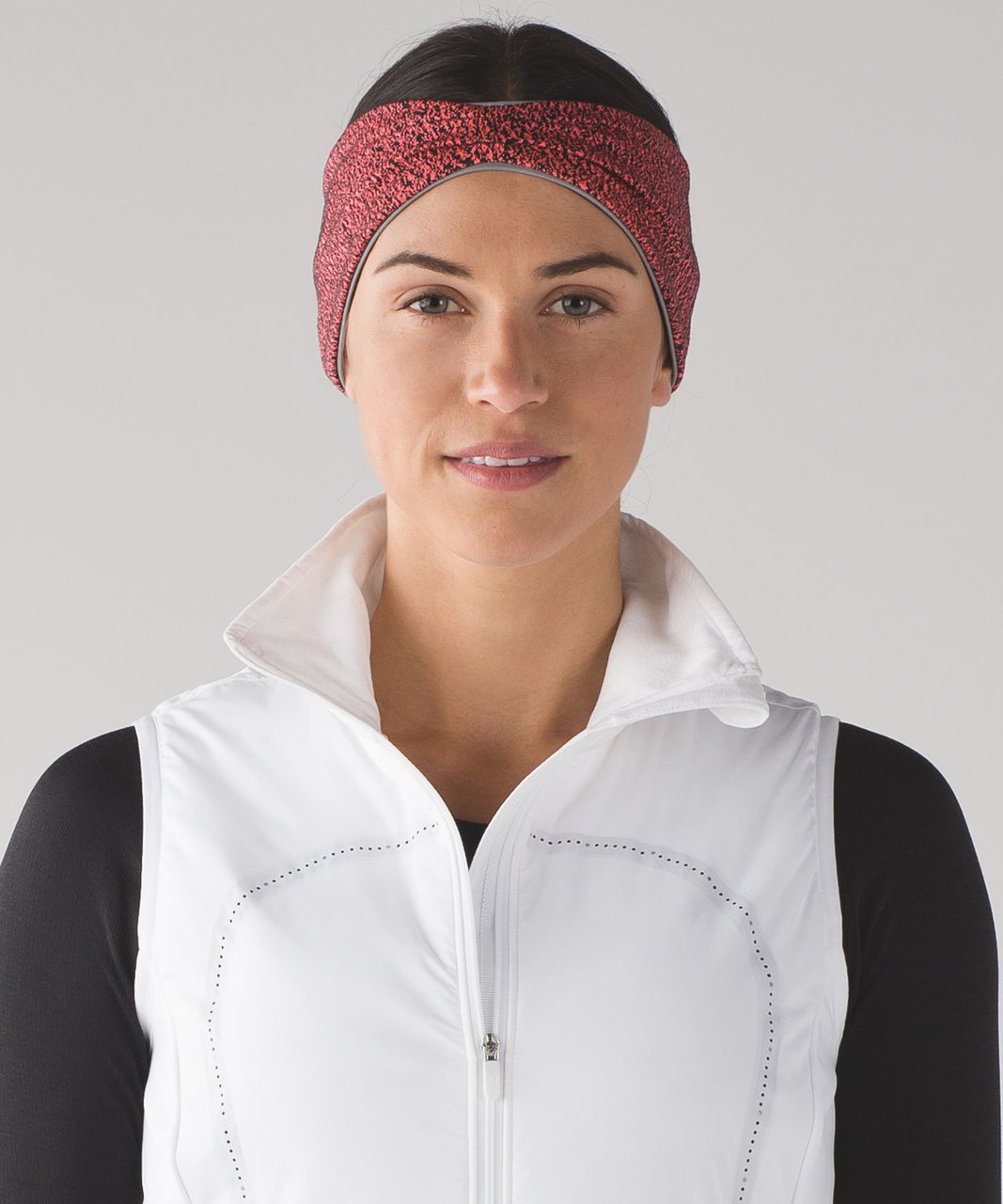 Lululemon Run With Me Ear Warmer II - Running Luon Spray Jacquard Electric Coral Black / Black