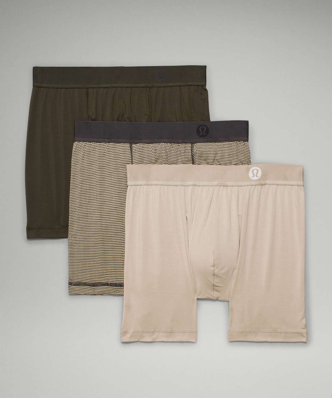 Lululemon Always In Motion Boxer with Fly 5" 3 Pack - Polka Squat Inverse Lemon Chiffon Graphite Grey / Dark Olive / Raw Linen