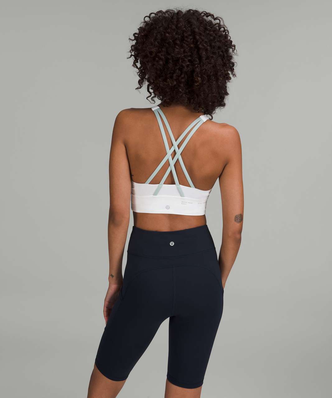 Lululemon Energy High-Neck Longline Bra *Medium Support, B–D Cups - White / Silver Blue