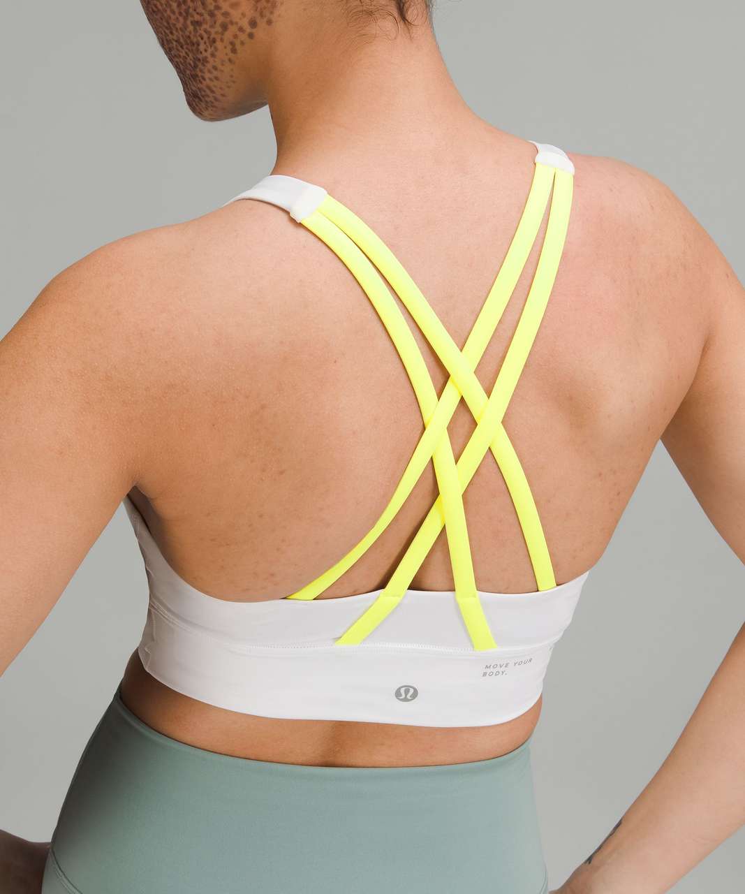 Lululemon Energy High-Neck Longline Bra *Medium Support, B–D Cups - White / Electric  Lemon - lulu fanatics