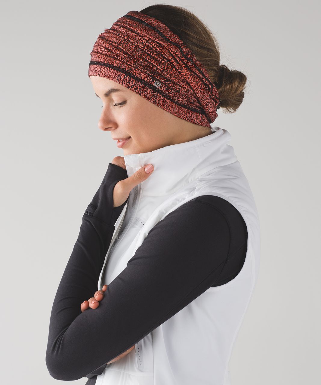 Lululemon Run Fast Neck Warmer - Running Luon Spray Jacquard Electric Coral Black