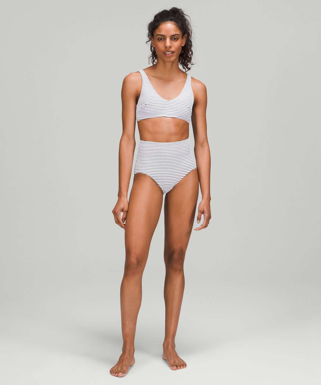 Lululemon Smocked Swim Bottom *High Waist, Medium Bum Coverage - Hyper Stripe White True Navy