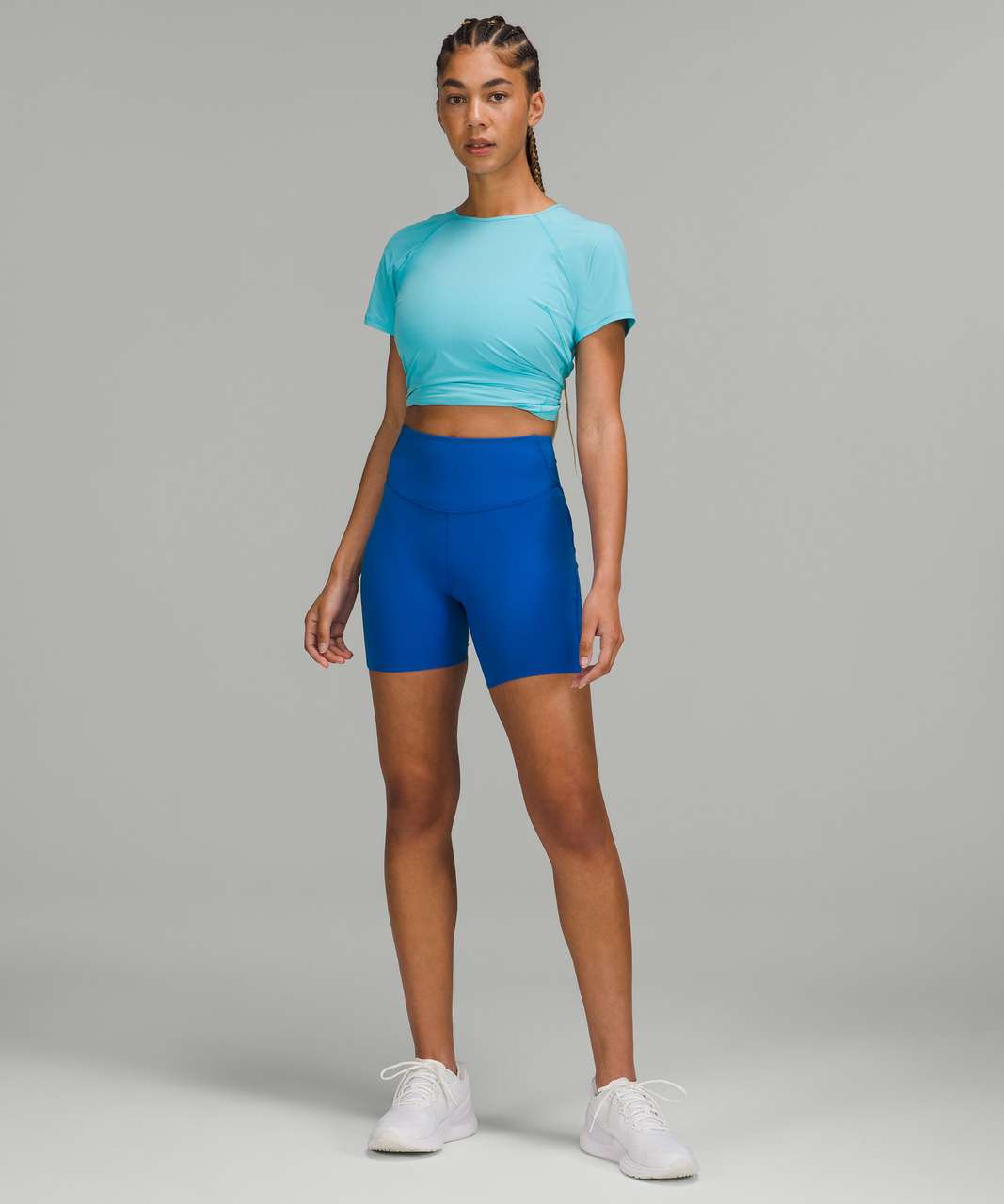 Base pace ribbed tank in blazer blue tone (8), track that mid-rise 5”  shorts in wild mint (6) : r/lululemon