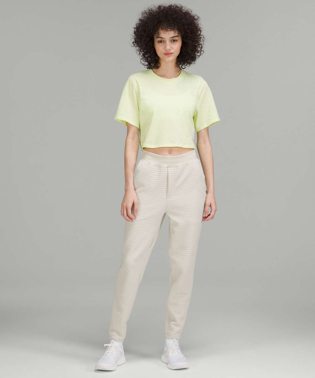Lululemon lab Relaxed Cropped Crewneck T-Shirt - Crispin Green / White